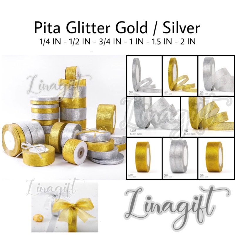 ( 3 Meter ) PITA METALIK GLITER GOLD / SILVER - METALLIC GLITTER EMAS PERAK 1 INCH / 2.5 CM / 1.5 IN 4 CM / 2 IN 5 CM HIASAN KADO PARCEL HAMPERS - FANCY METALLIC RIBBON