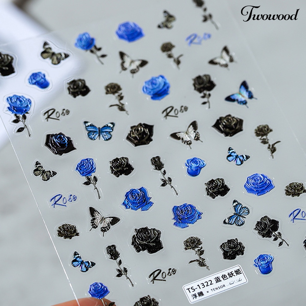 Twowood Stiker Kuku 3D Motif Bunga / Kupu-Kupu Untuk Dekorasi Nail Art DIY