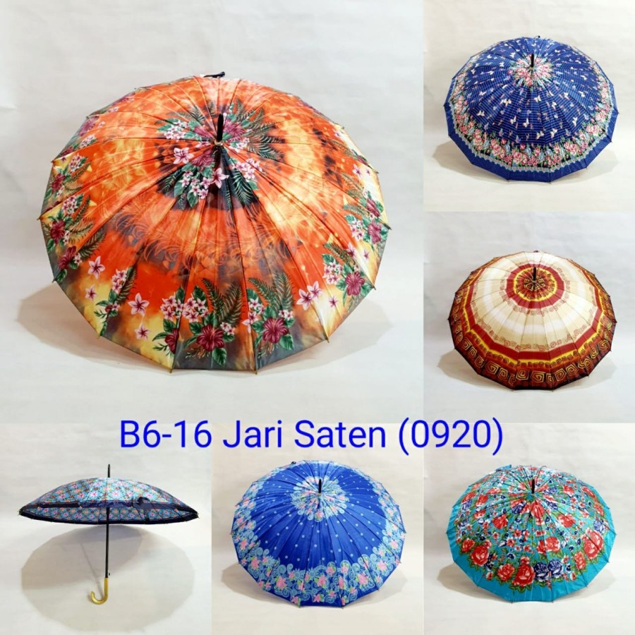 PAYUNG STANDAR SATEN ANTI ANGIN KUAT MOTIF BUNGA DAN BATIK RANDOM TULANG PAYUNG KUAT