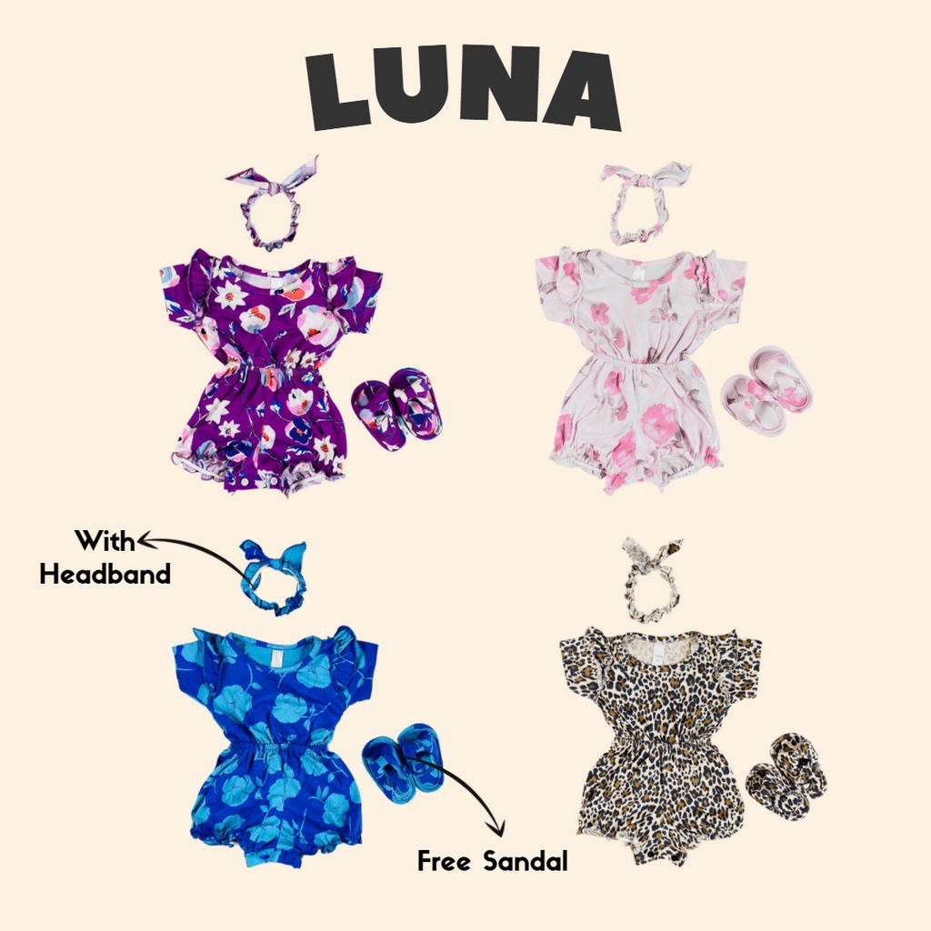 Plazababyku MX JUMPSUIT LUNA SANDALS setelan bayi motif bunga yang lucu free headband + sandal PART2