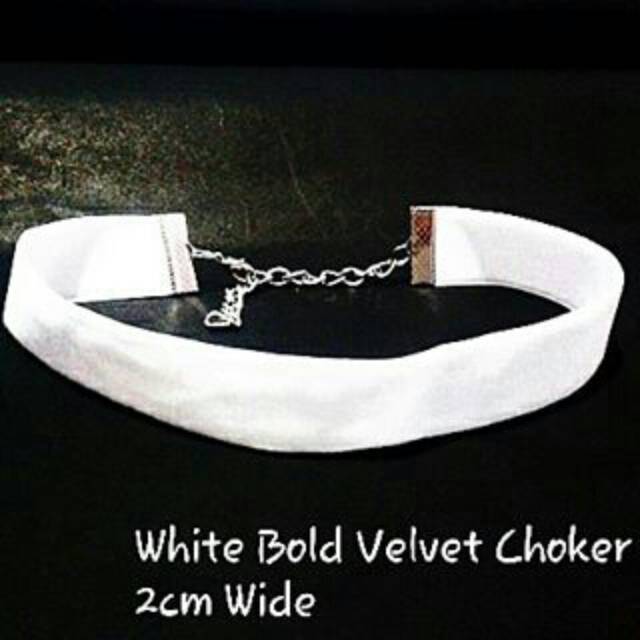 White Bold Velvet Choker Plain Necklace | Kalung Handmade