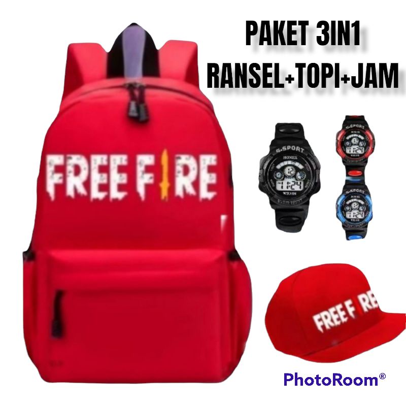 Ransel Freefire/Spiderman/Batman backpack 3in1/ 2in1 topi baseball bordir