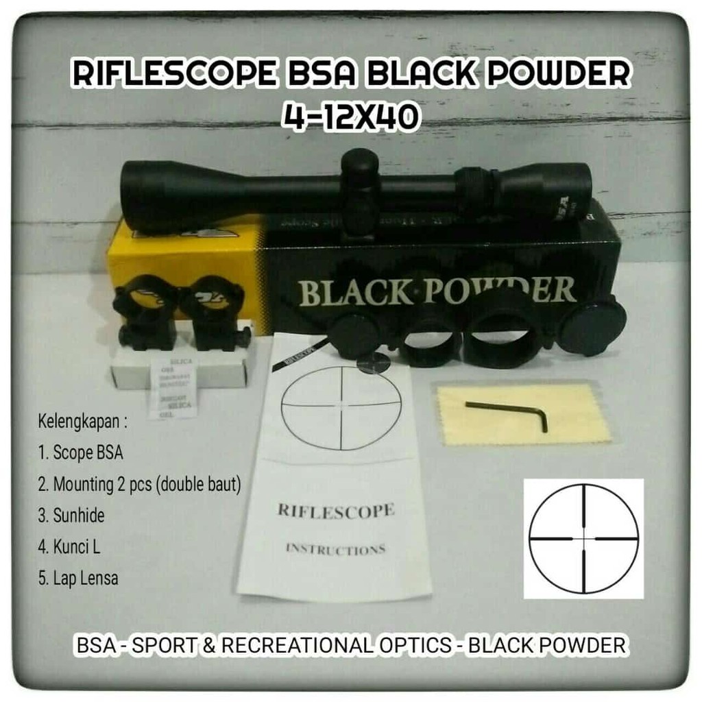 TELESKOP/RIFLESCOPE/TEROPONG BSA BLACK POWDER 4-12X40