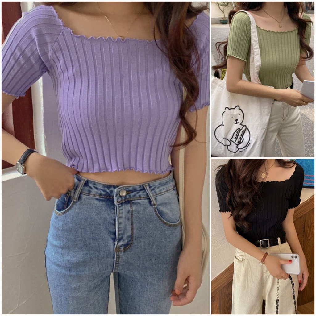 ATASAN CROP BLUS RAJUT SABRINA IMPORT PREMIUM