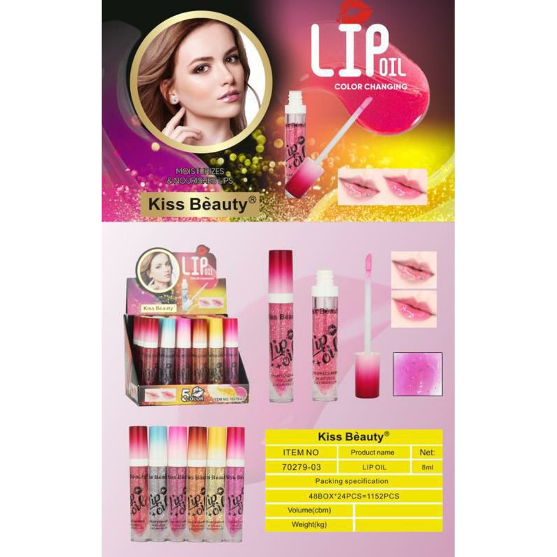 PROMO PERPCS!!!LIP OIL KISS BEAUTY 70279 5 D COLOR CARMING