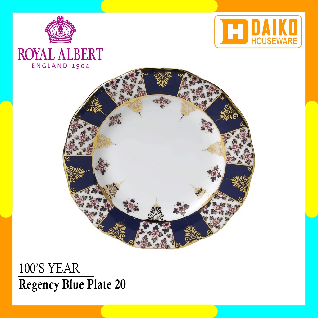 Gelas Minum Royal Albert 100s Year R/A - Mug &amp; Plate 20cm 1900 Regency Blue Original Royal Albert