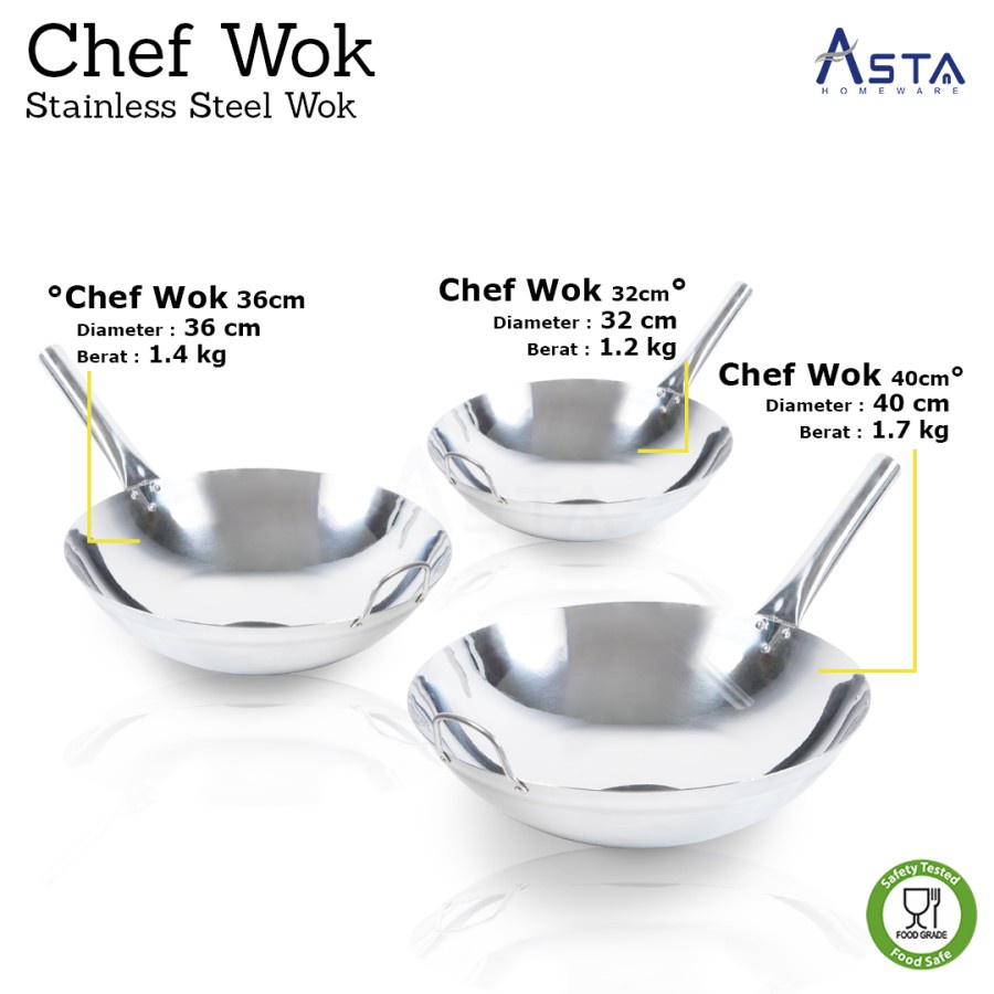 Wajan Stainless Wok Wajan Profesional Asta Tebal Ganggang Panjang Multi Deluxe Tebal Anti Lengket