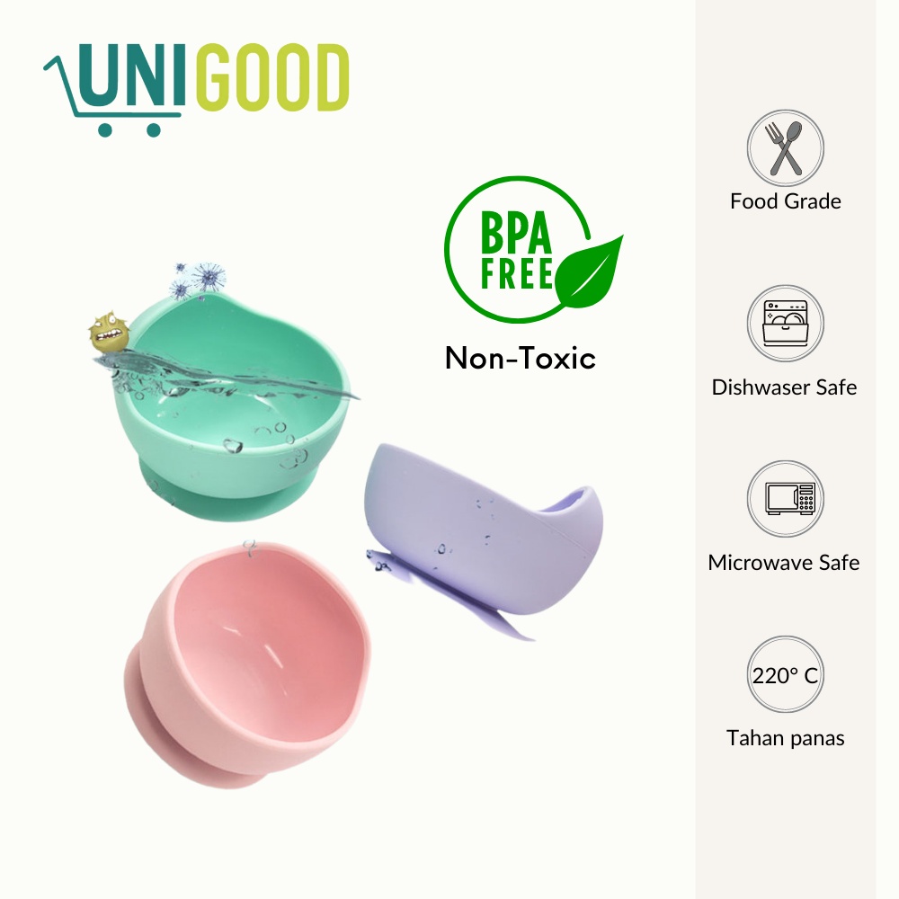 UNIGOOD - Mangkok Bayi Silikon Anti Tumpah Free Sendok Premium Suction Silicon Bowl