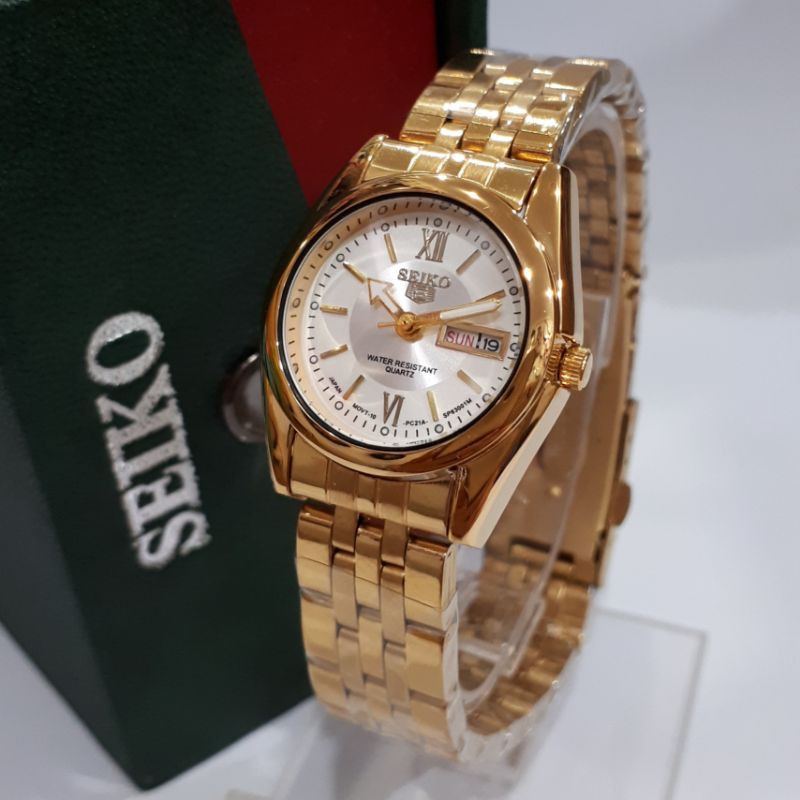 Jam Tangan Seiko 5 Gold Tanggal/Hari Wanita Kw Super Stainless Steel