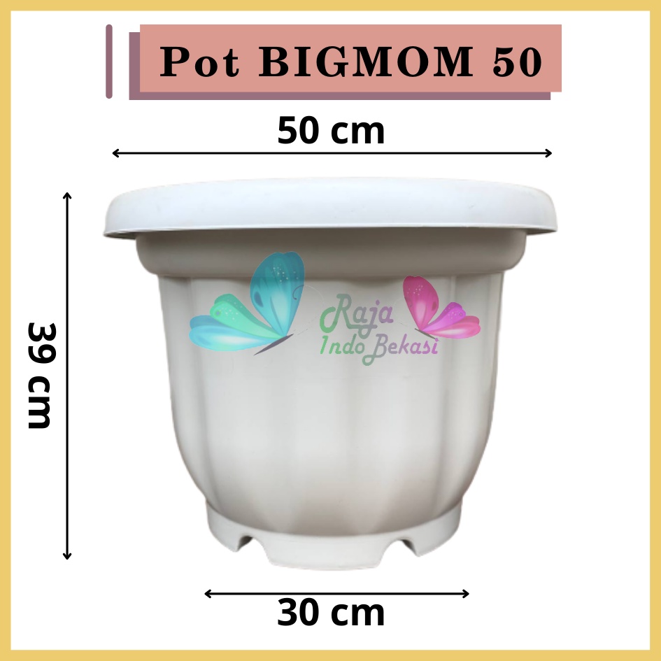 Pot BIGMOM 50 Putih Hitam Merah Bata Merah Coklat Terracota Terracotta  - Pot Besar Jumbo 50cm Pot Besar Plastik Bahan Tebal - Pot Besar Jumbo 100cm 50cm 40cm Putih Tinggi Hitam