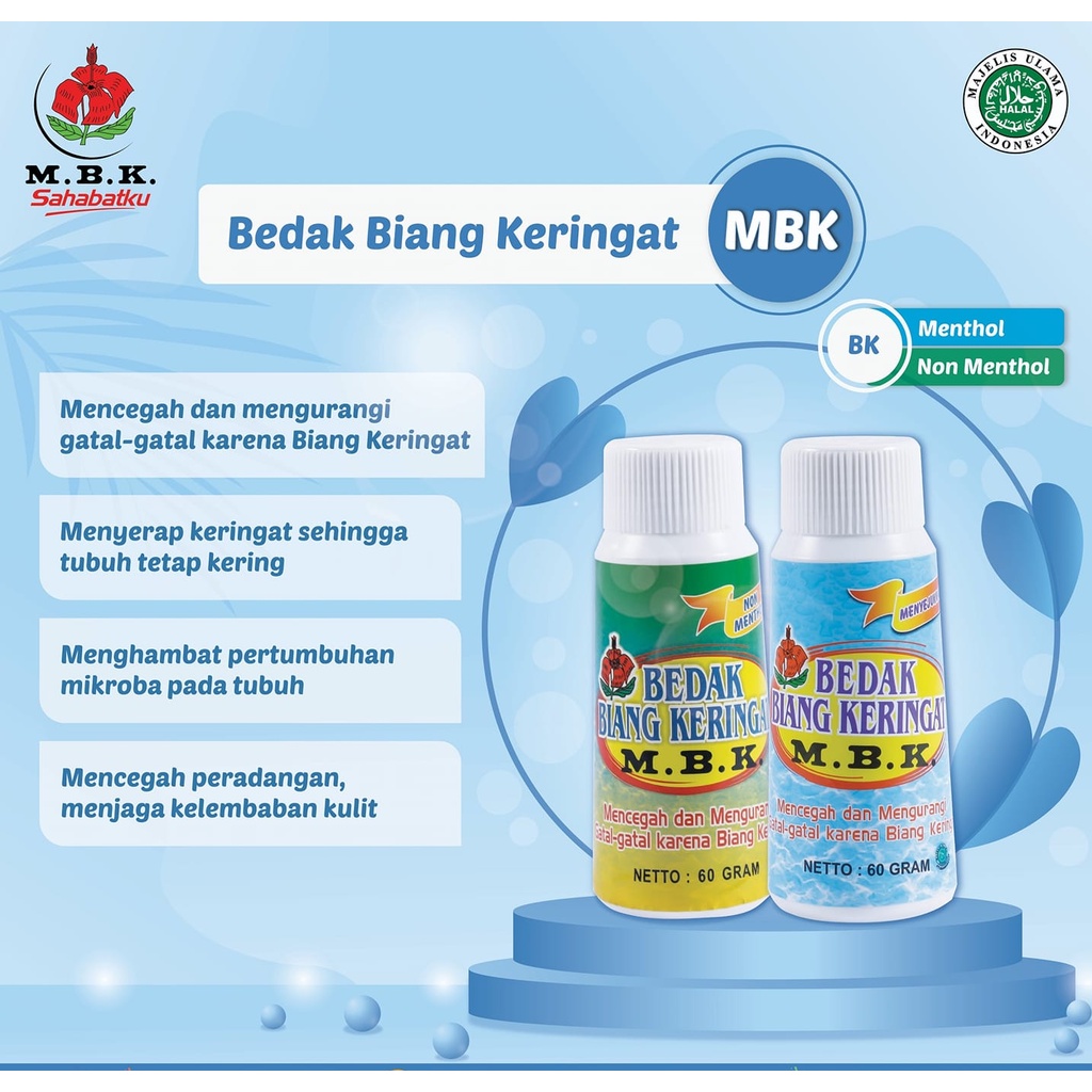 ⭐BAGUS⭐ MBK Bedak Biang Keringat Menthol Botol / Tin 60gr | Biru Hijau