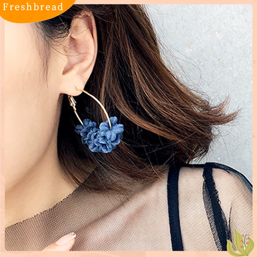 Fresh| Anting Bulat Wanita Lapis Metal Hias Bunga Kering Untuk Pesta / Hadiah