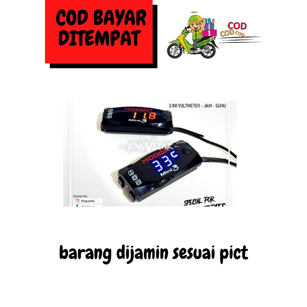 VOLT METER AKI JAM DAN UKUR SUHU 3 FUNGSI VOLTMETER DIGITAL