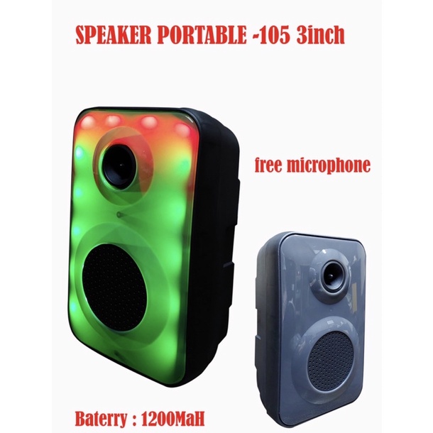 Speaker Bluetooth Portable LED 105 Ukuran 3inch Free Microphone - Speaker LED + Microphone 105