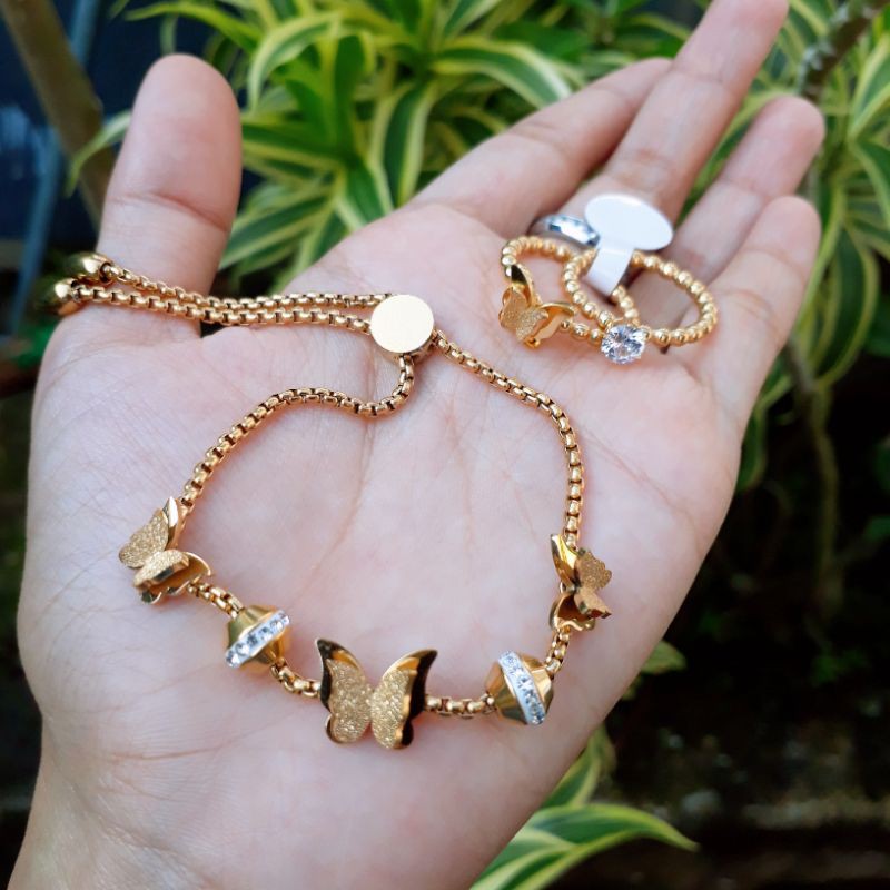 Set gelang titanium dan cincin titanium