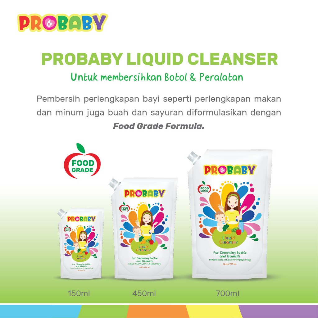 Probaby Liquid Cleanser 450ML / 700ML Sabun Cuci Botol Bayi Anak