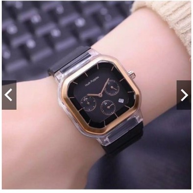 (KWS) JAM TANGAN WANITA CASE KOTAK STRAP RUBBER CRONO TIGA OFF HP-35