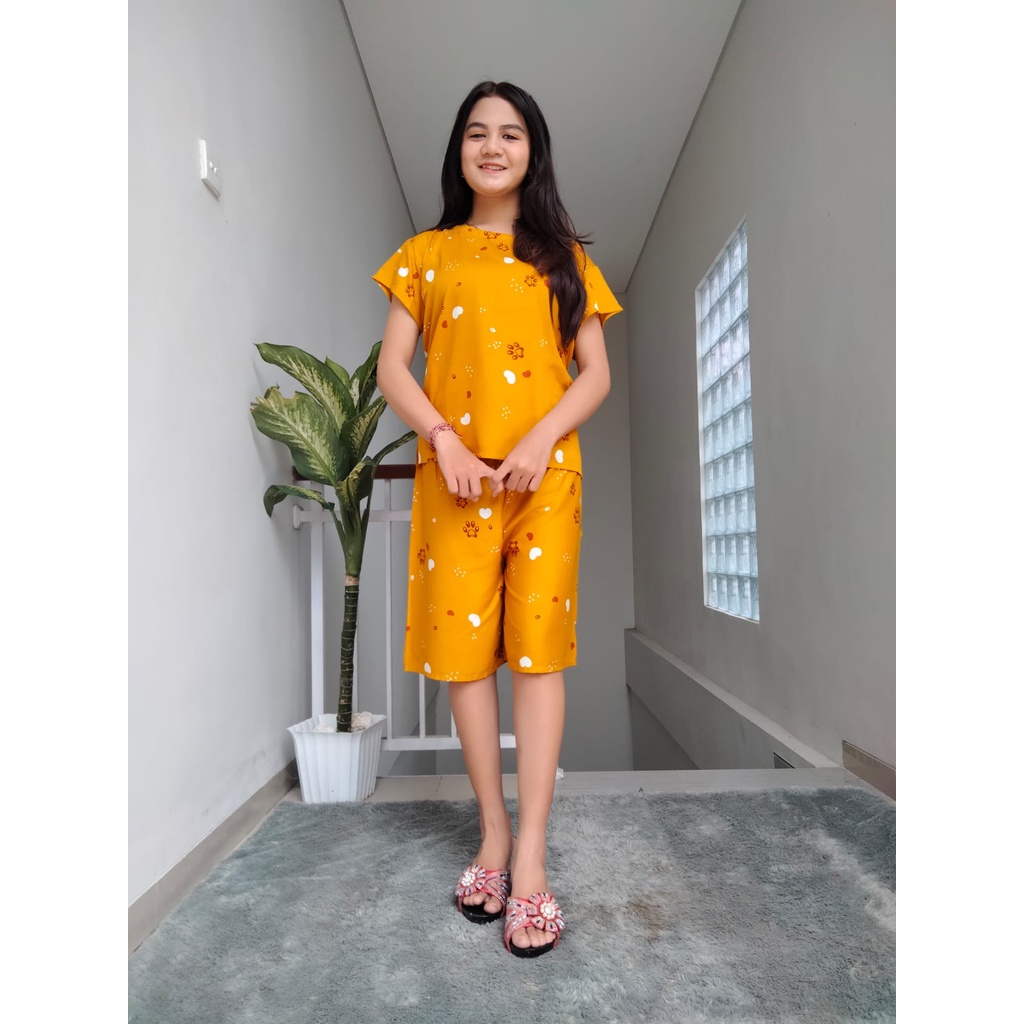 Piyama Pendek Coffee Rayon Super 03-MUSTARD LOVE