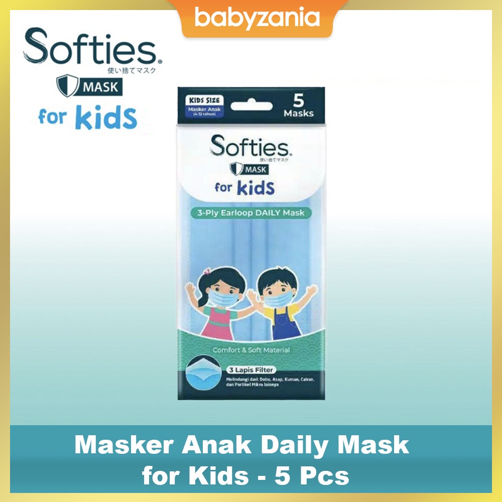 Softies Masker Anak Daily Mask for Kids Earloop 3 Ply Sachet - 5 Pcs