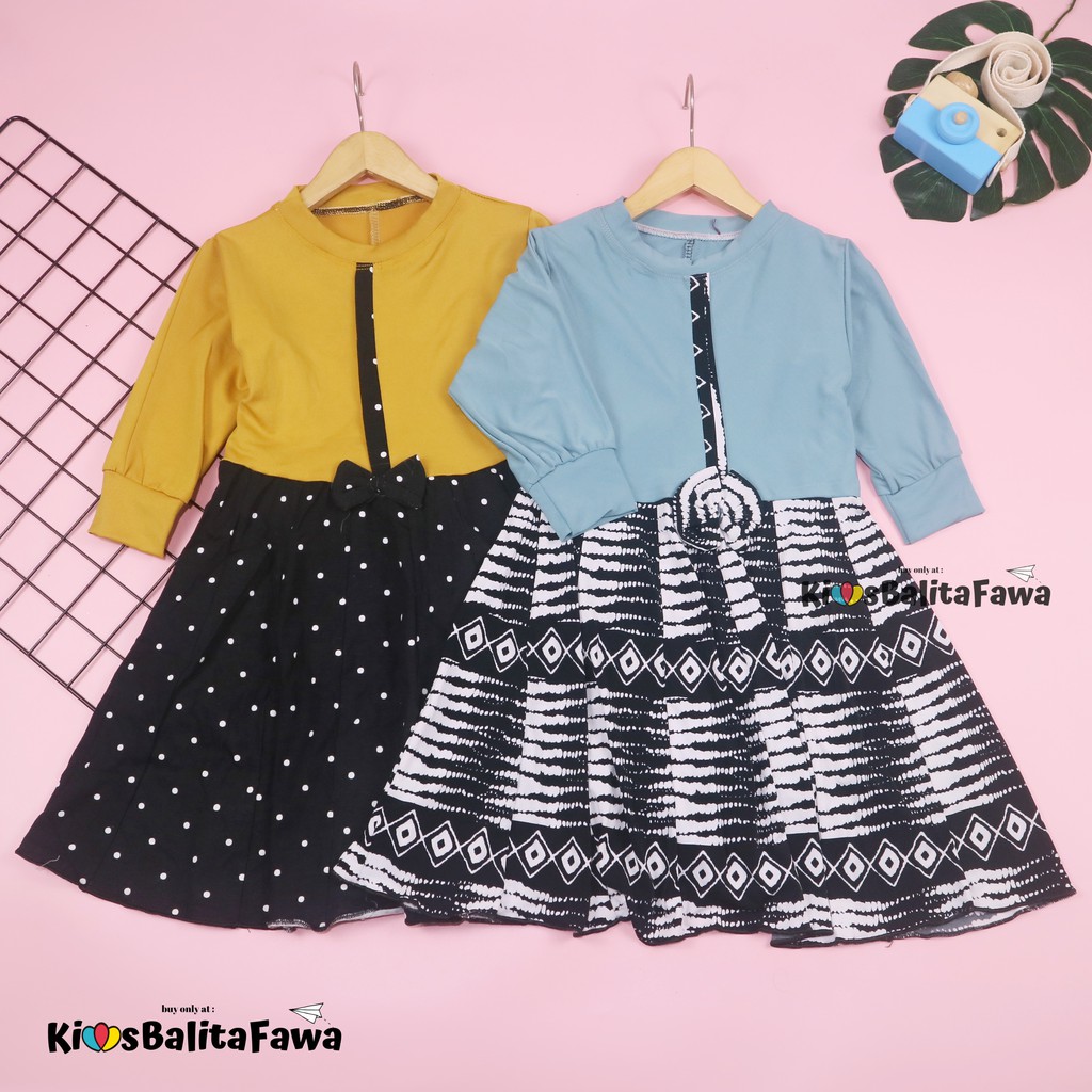 Dress Valencia 5-6 Tahun / Dres Anak Lengan Panjang Pesta Baju Perempuan Fashion Kids Motif Adem