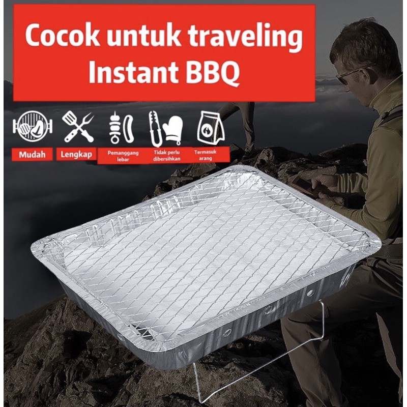 pemanggang bbq set alat panggangan arang traveling sekali pakai