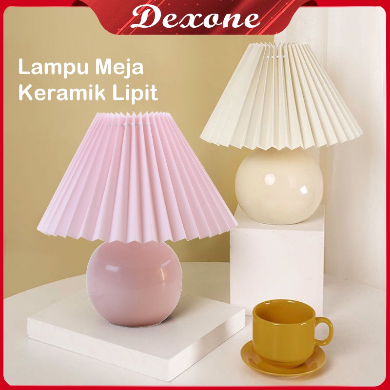 Lampu Meja Lampu Malam Retro Pleated Lampu Vintage Nordic style keramik gaīa lamp bedside Table Lamp Dekorasi