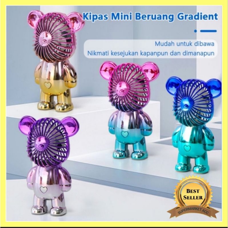 Kipas Angin Mini Portable Karakter Bearbrick Meja / USB Cas 3 Speed