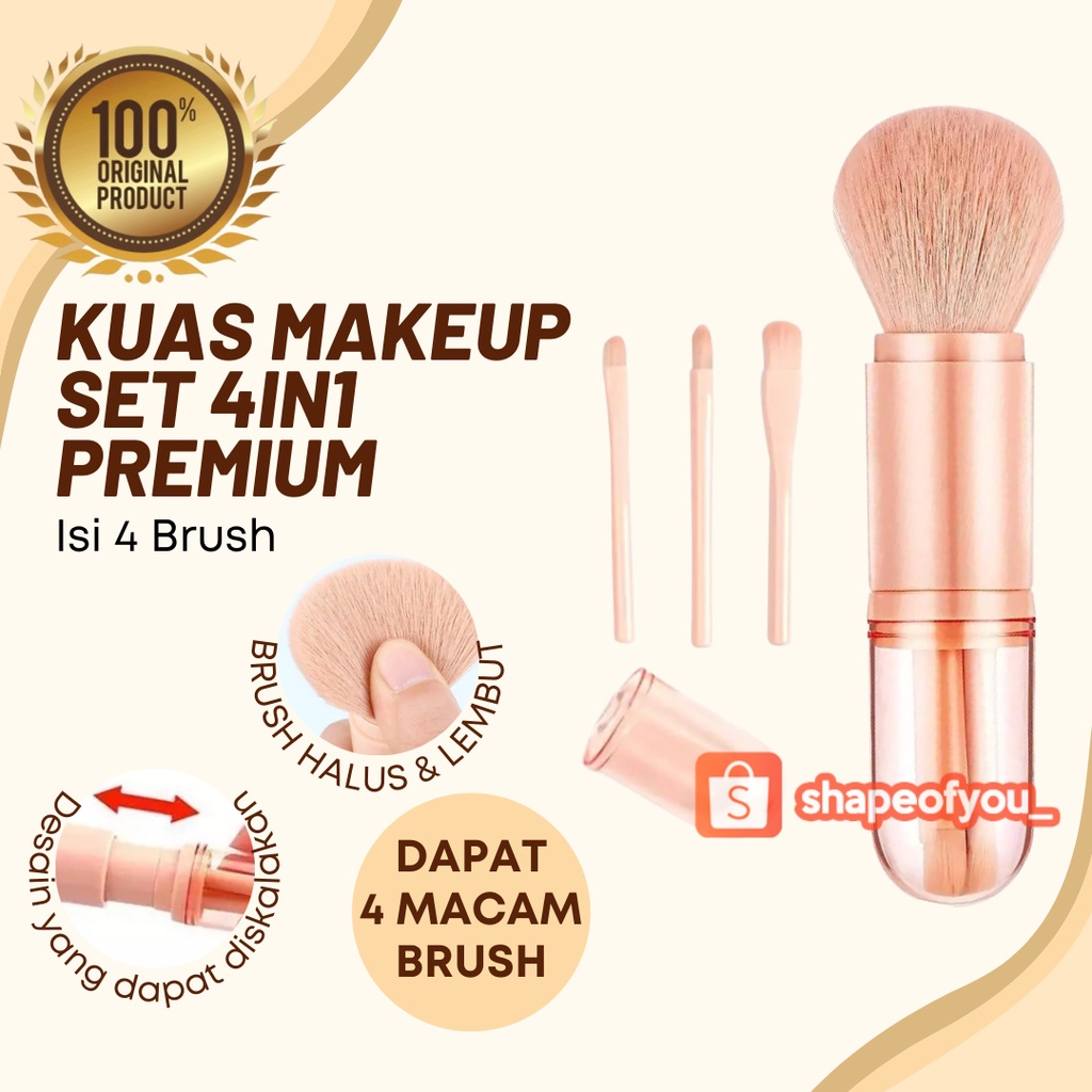 Kuas Rias Makeup Brush 4in1 Portable Travel Size Desain Premium