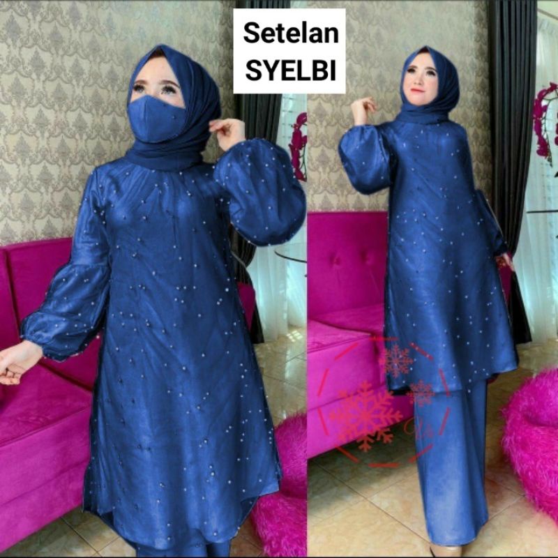 SET CELANA SYELBI MUTIARA, MOSCREPE TILE, GAMIS HIJAB MUSLIM, SETELAN, 3 UKURAN