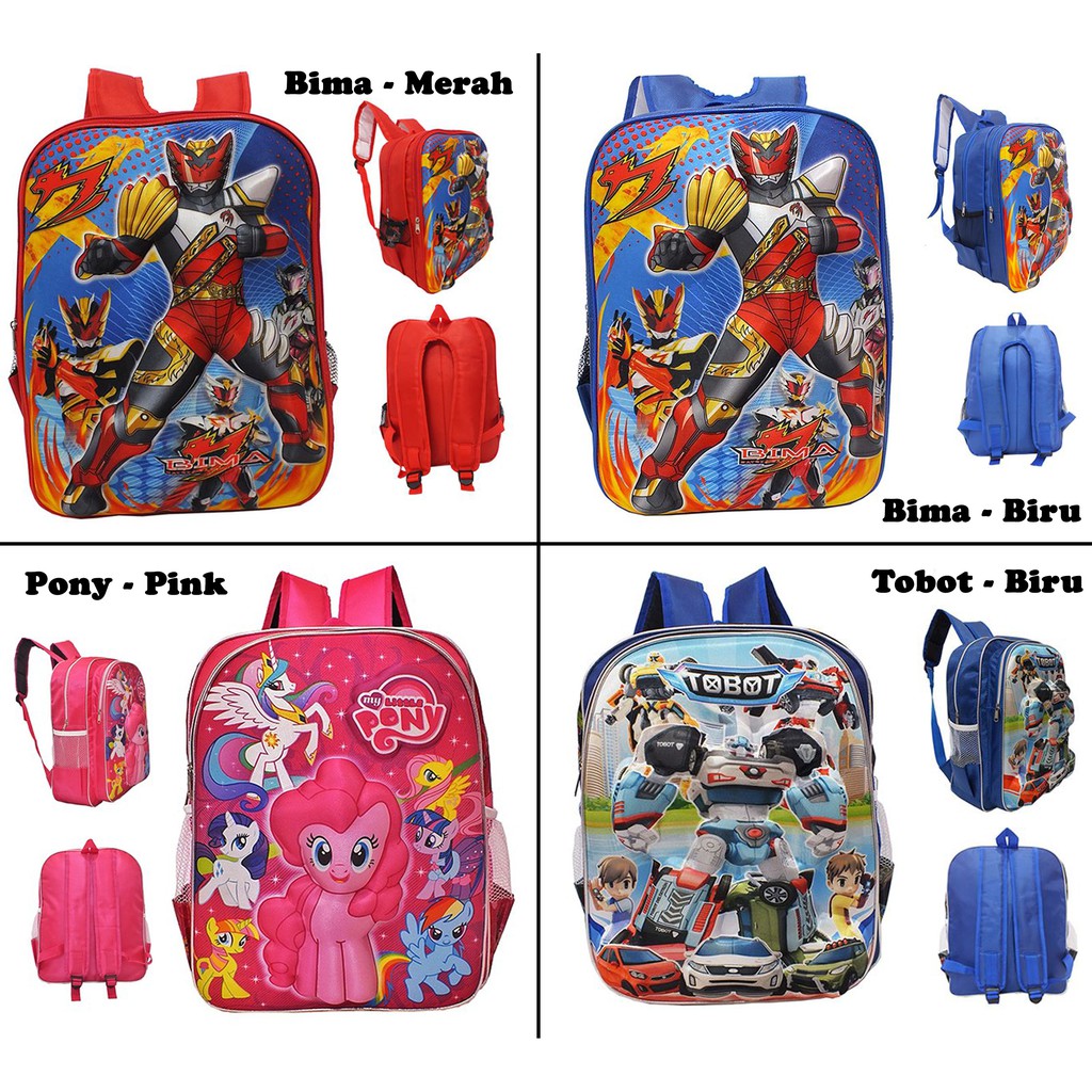 Tas Ransel Anak SD - Bima - Tobot - Little Pony - Gambar Timbul