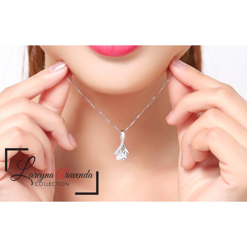 Kalung Titanium Asli + Liontin Model Pita Crystal Kristal Zirconia KL040