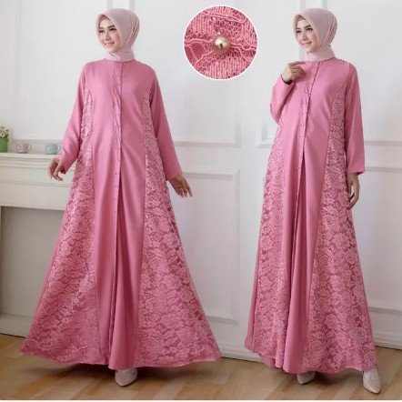 Gamis brukat tile hijau mint putih peach pink kuning choco milo soft blue maroon navy abu