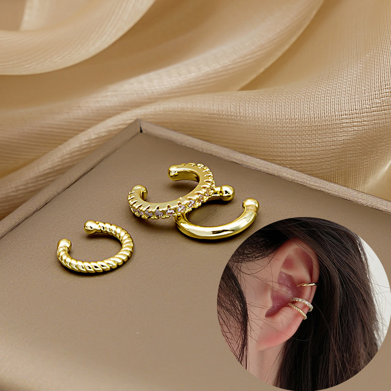 3pcs Anting Klip Tanpa Tindik Lapis Emas Adjustable Untuk Wanita