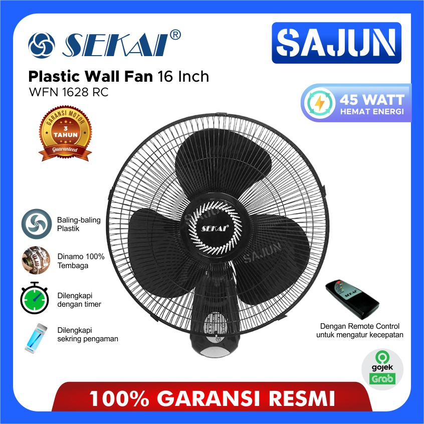 SEKAI Plastic Wall Fan 16 Inch WFN1628RC Kipas Dinding Remote WFN 1628