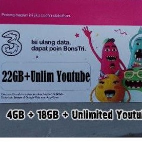 TRI 22 GB + UNLIMITED YOUTUBE NASIONAL VIA CHAT