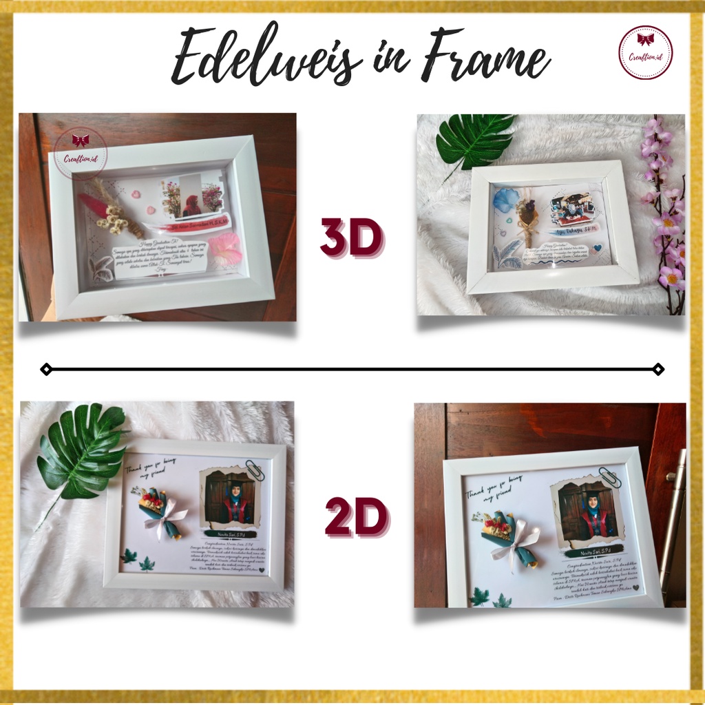 FOTO PIGURA EDELWEIS IN FRAME 3D/2D HADIAH ULTAH/WISUDA/WEDDING by Creaftion.id