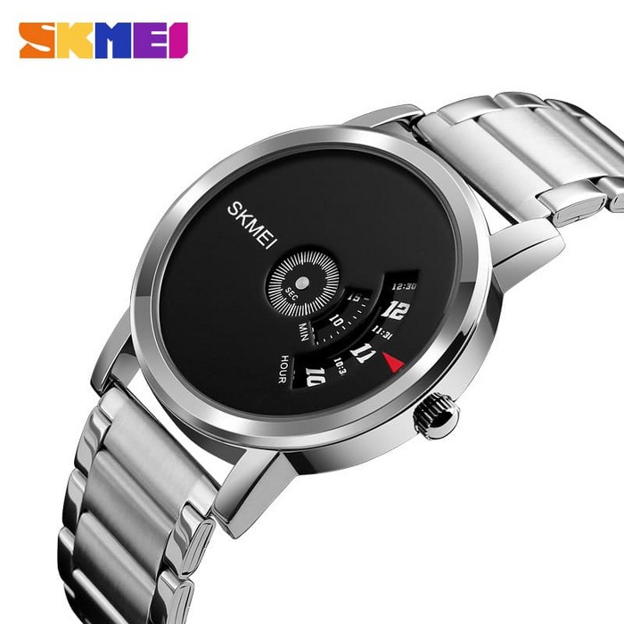 Jam Tangan Cowok / Jam Tangan Pria Casual Unik SKMEI 1260 Original Anti Air Silver Black Terbaru