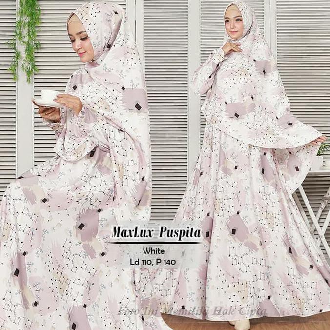 BAJU DRESS GAMIS SYARI SYARII MUSLIM PUSPITA PUTIH MEWAH BONUS KHIMAR