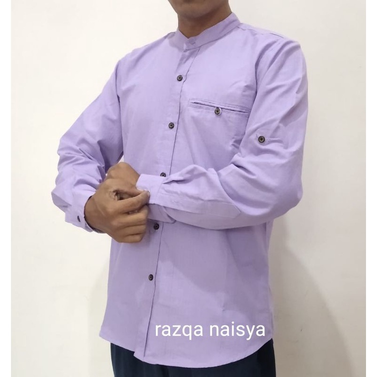 New Kemko Pria Lengan Panjang Warna Lilac /Kemeja Pria Basic terbaru /Keemeja koko warna Lilac kasua