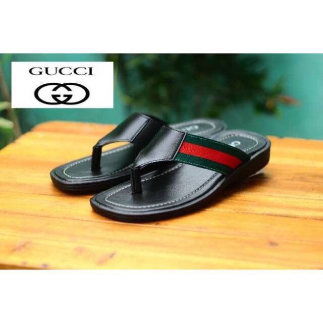 Sandal sendal Gucci casual pria jepit hitam