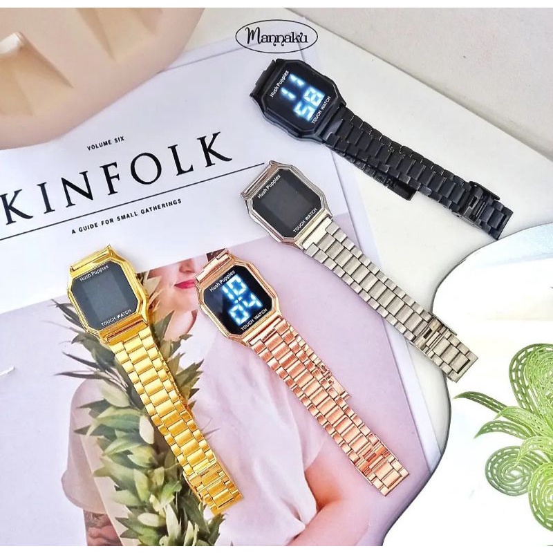 (Cod)Jam Tangan Wanita Hushpuppies Kota Touch Scren Strap Rantai/Stell(Dikirim Jakarta)