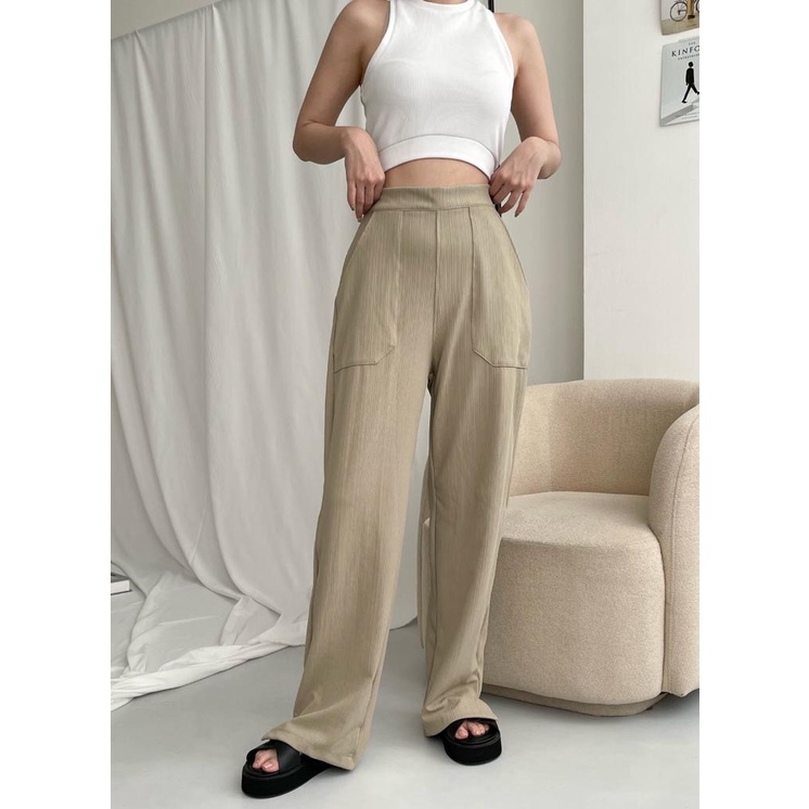 SIVALI Aiko Pants - Celana Kulot Knit Highwaist - Cullote Pants - Celana Wanita 3479