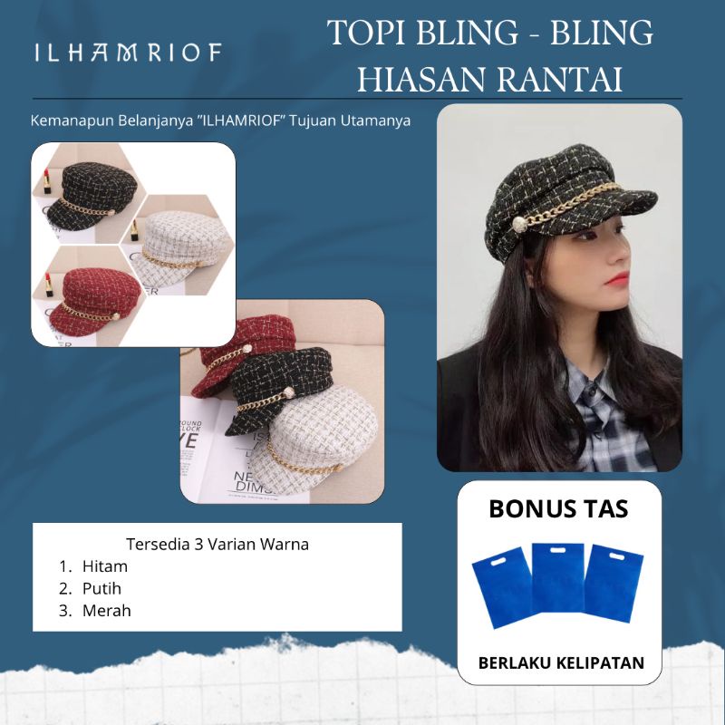 Topi Baret Wanita Bling Rantai-1