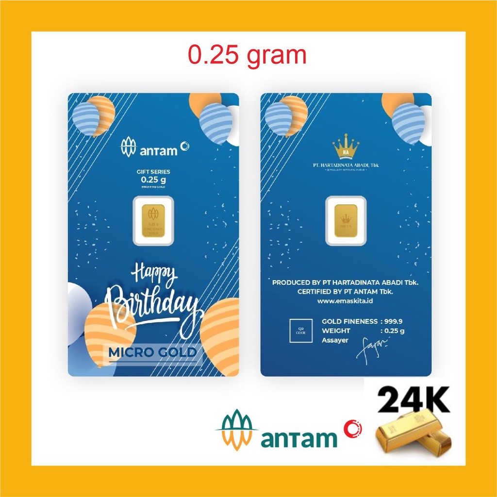 LM Emas Logam Mulia ANTAM Hartadinata Edisi Happy Birthday Hadiah 0,25 0.25 Gram (2) Gift Series Uku