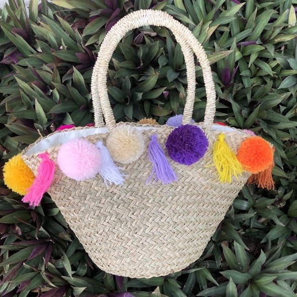 tas bangkok/anyaman jerami/tas anyaman jerami/tas anyman hias/tas pompom/tas pantai/tas bali