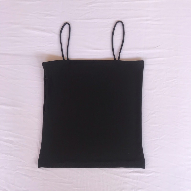 Firstact Tanktop Wanita Polos Basic Tank Top Polos Tali Kecil Spandex-Hitam