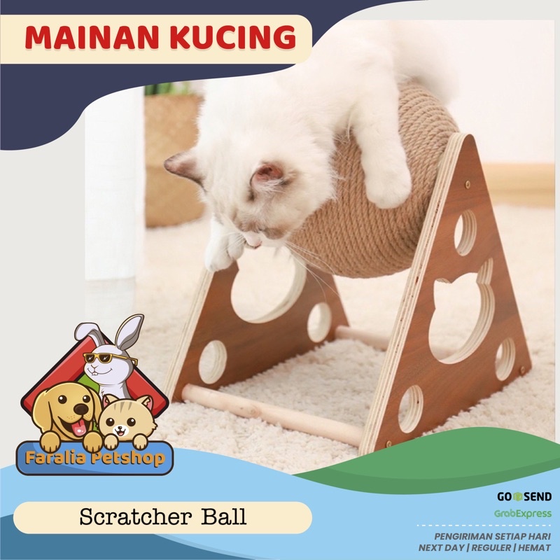 Mainan Kucing Papan Bola Putar Garukan Besar Cat Scratcher Ball Board