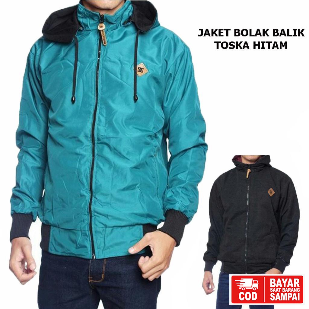 JAKET DC BOLAK BALIK / JAKET MOTOR / JAKET PARASUT HITAM-ABU-6
