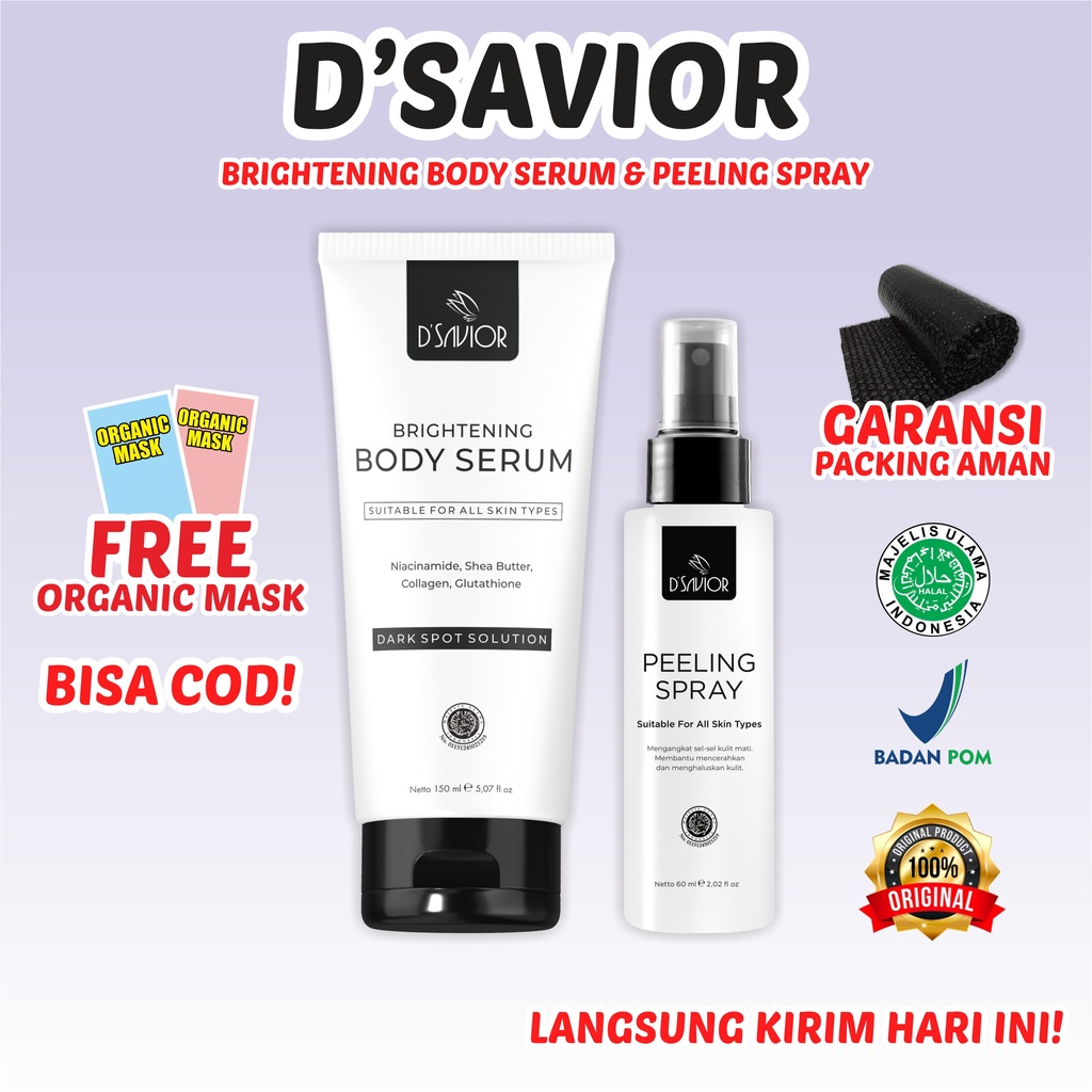 DSavior Whitening Body Serum [Jaminan ORI] Paket Peeling Spray Hand Body Lotion D Savior Original