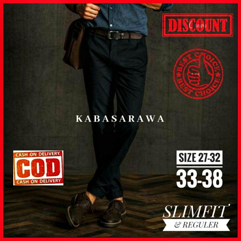 (SLIMFIT&REGULER) CELANA TEFLON FORMAL PRIA BAHAN DASAR KAIN HITAM